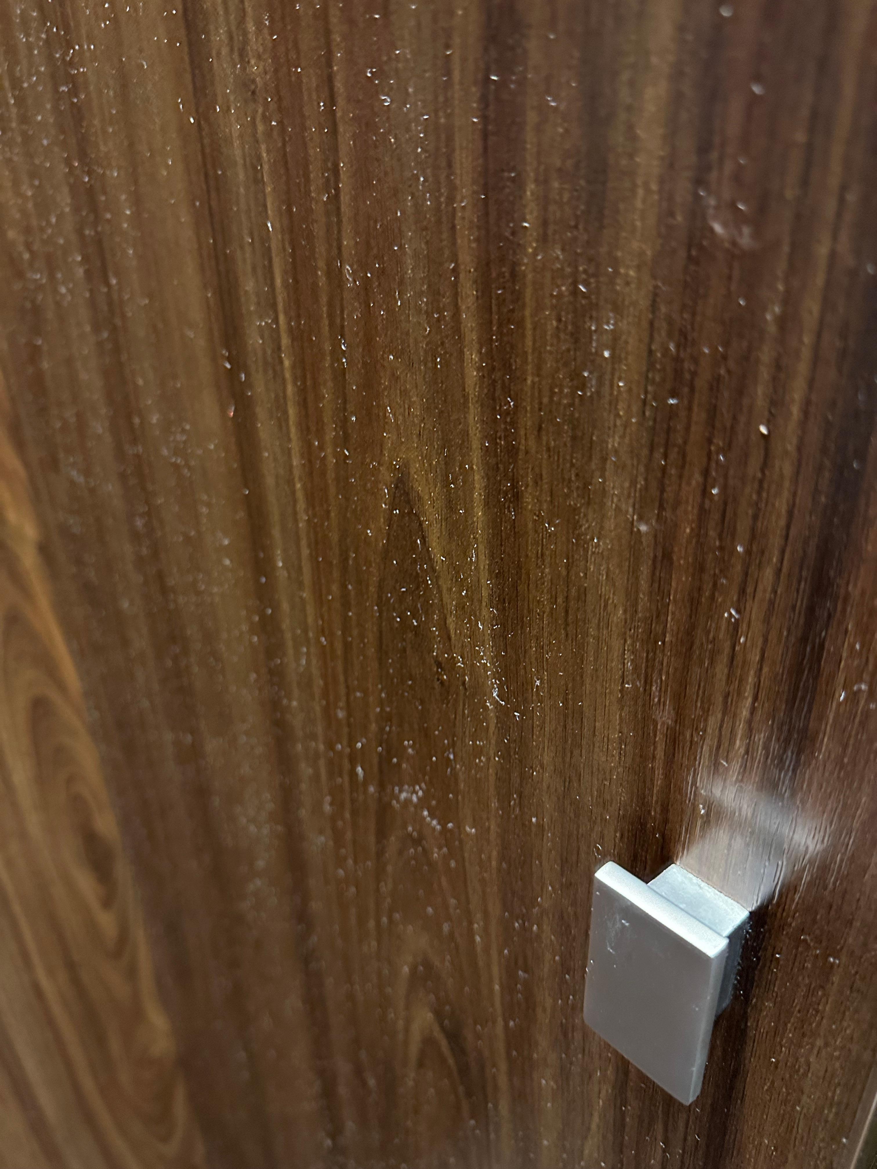 Dust on the cabinets. 