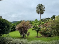 Landscaped garden view from room’s back patio