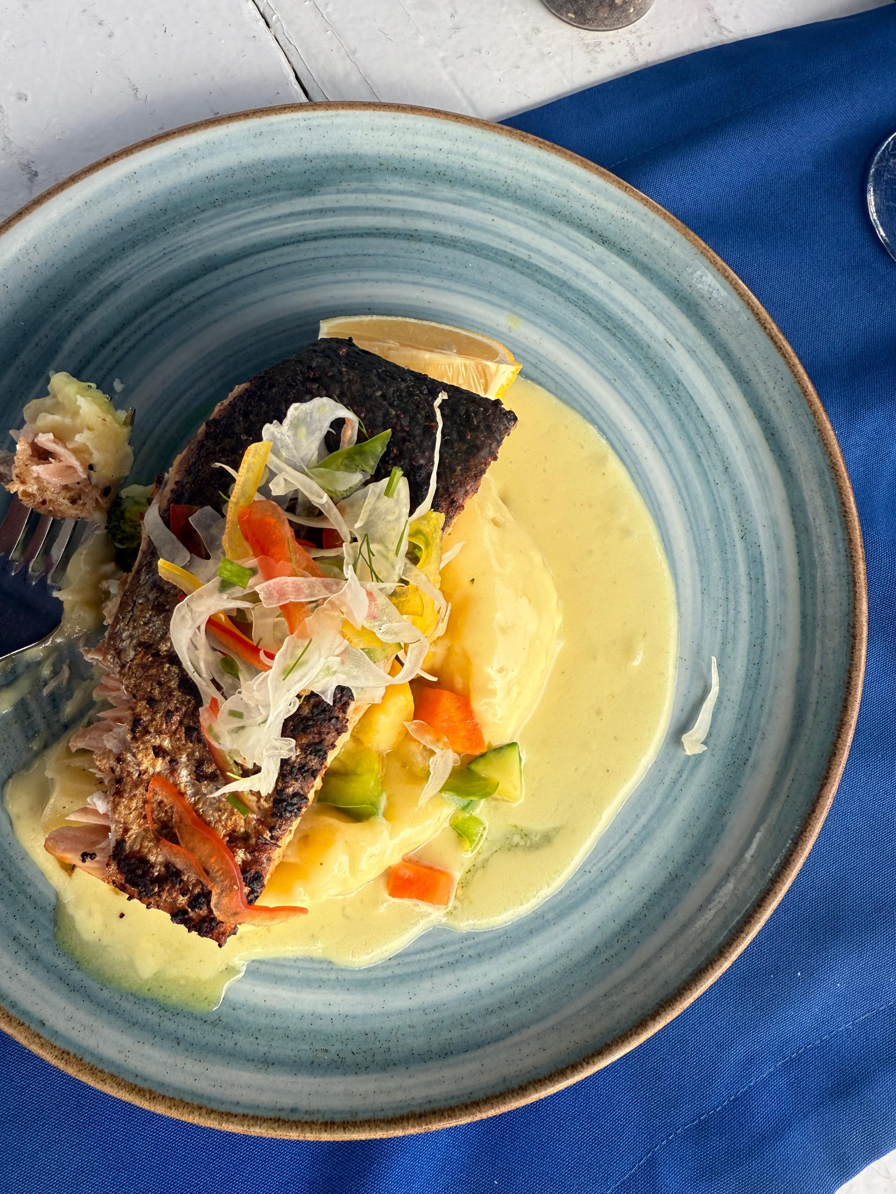 Food from Flying Fishbone restaurant in town 