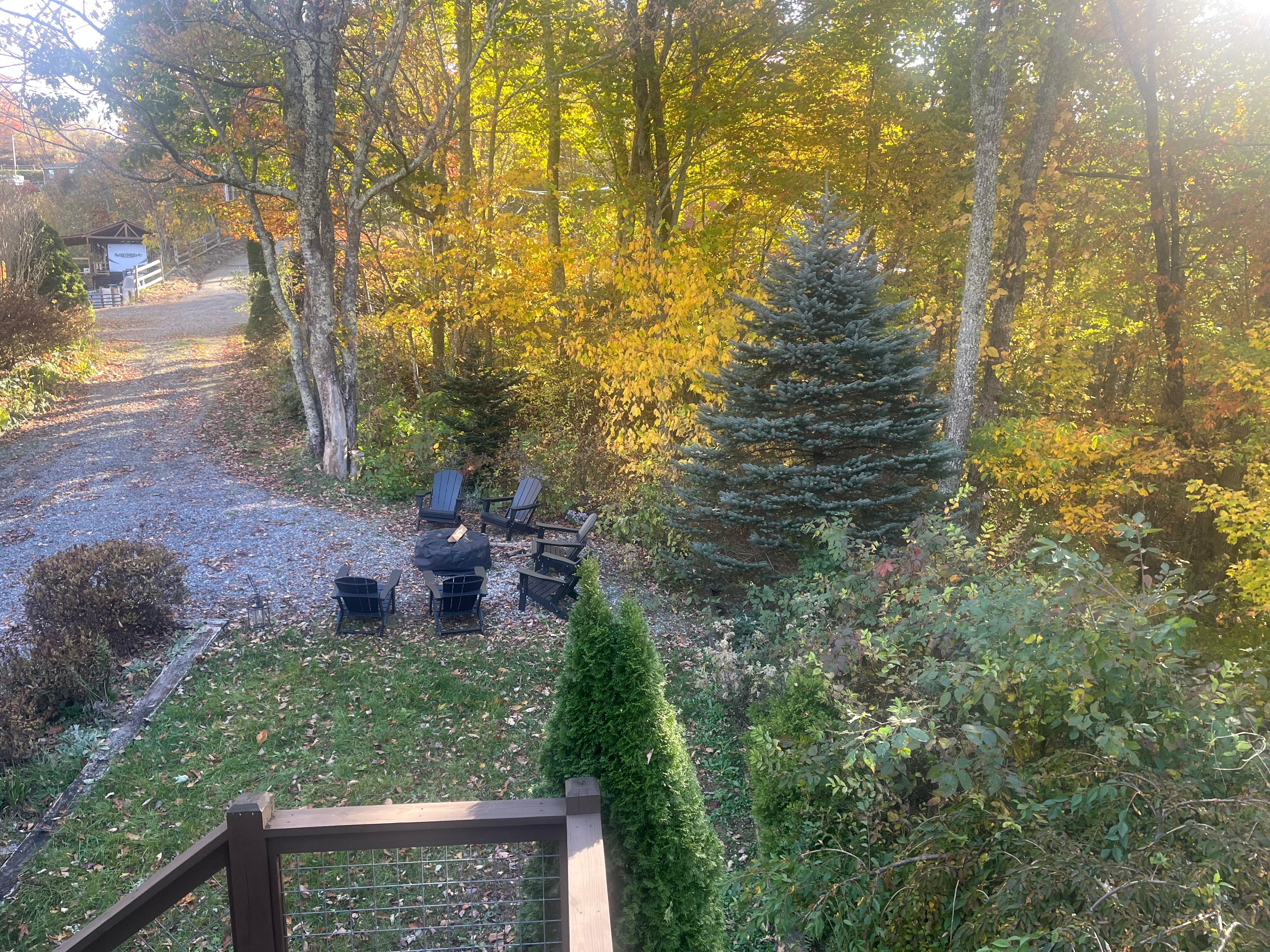 Side driveway w/firepit