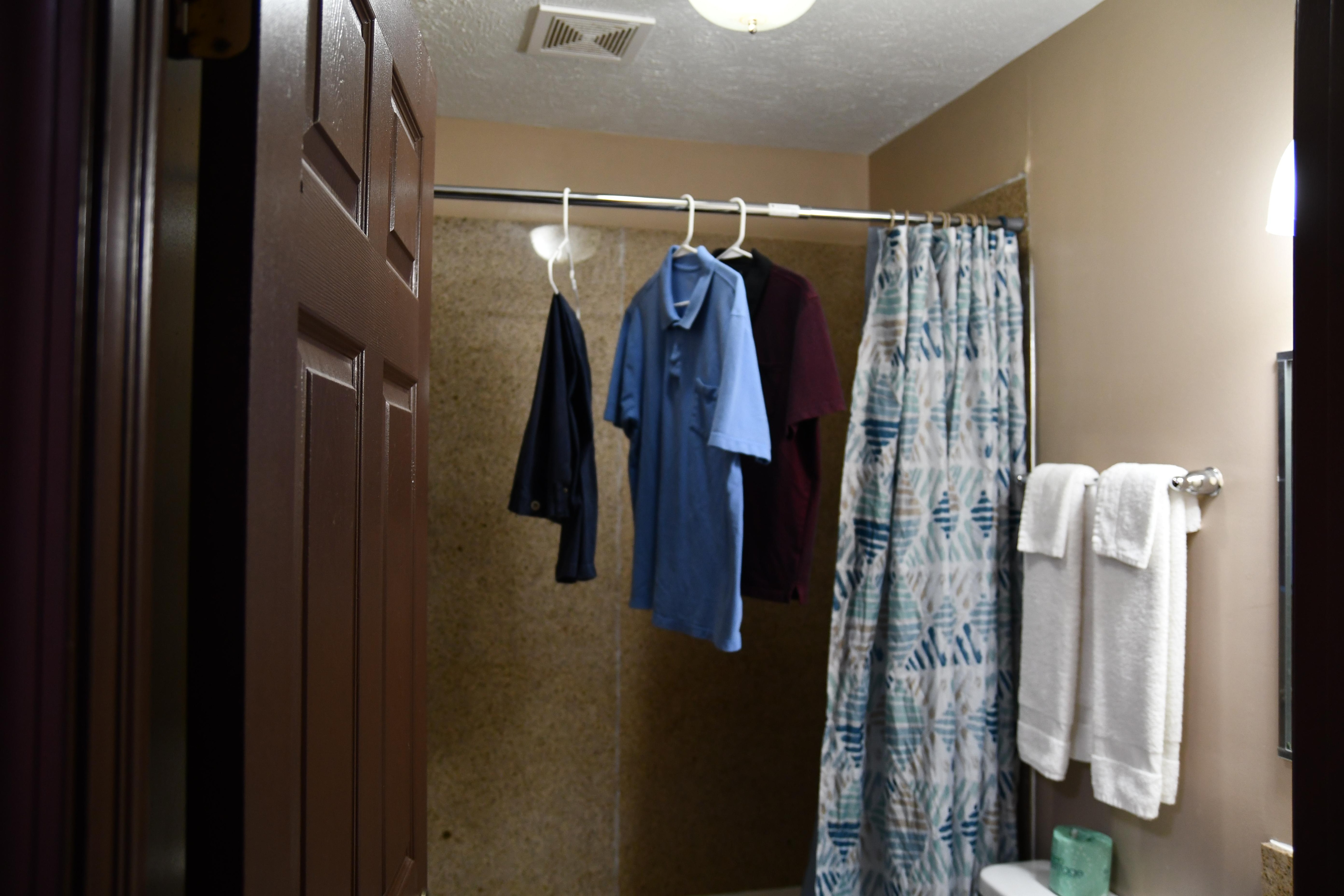 The shower... only place to hang clothes.