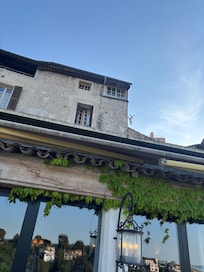 The window of my room from the outside, looking up from the restaurant patio.