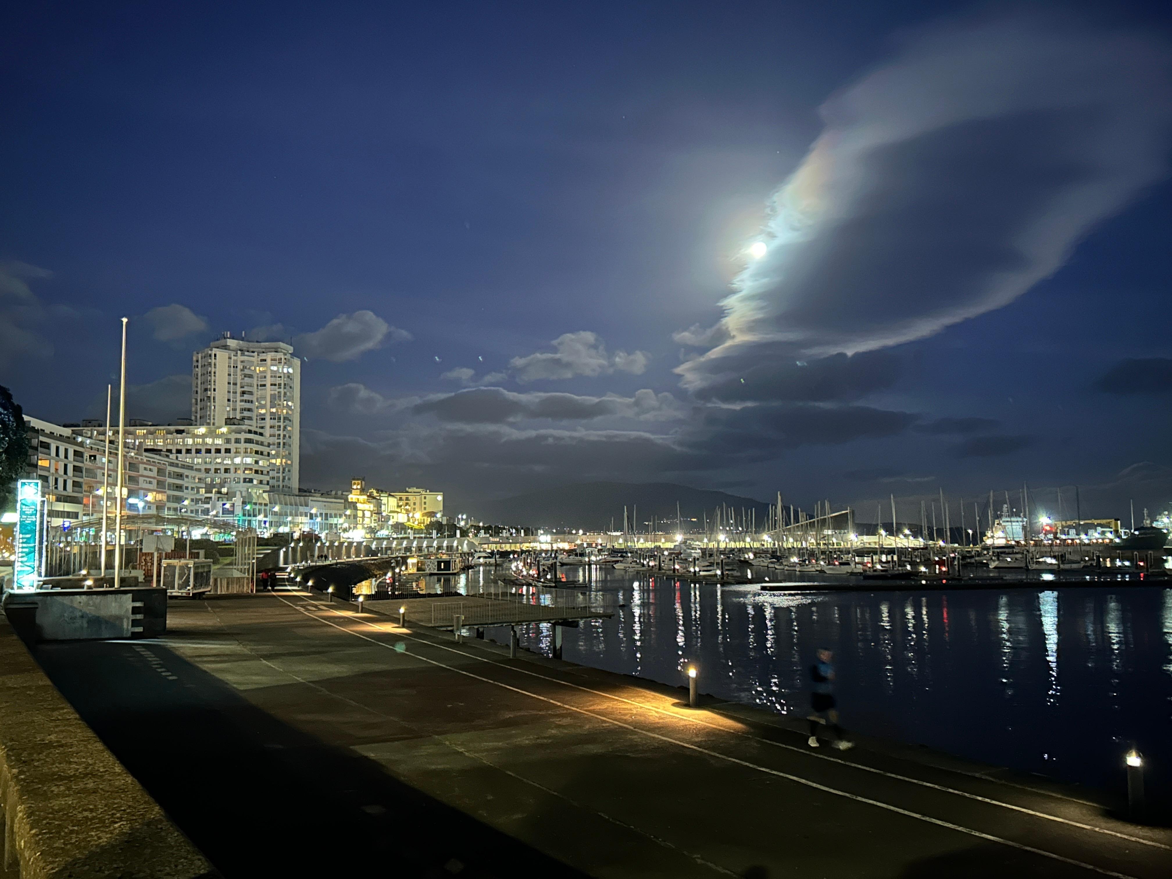 Night view of Harbour from hotel entrance.