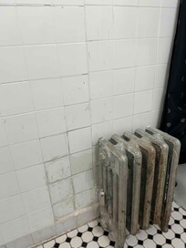 State of bathroom old, and disrepair.