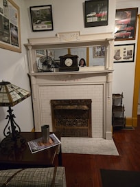 The fireplace in room 18.