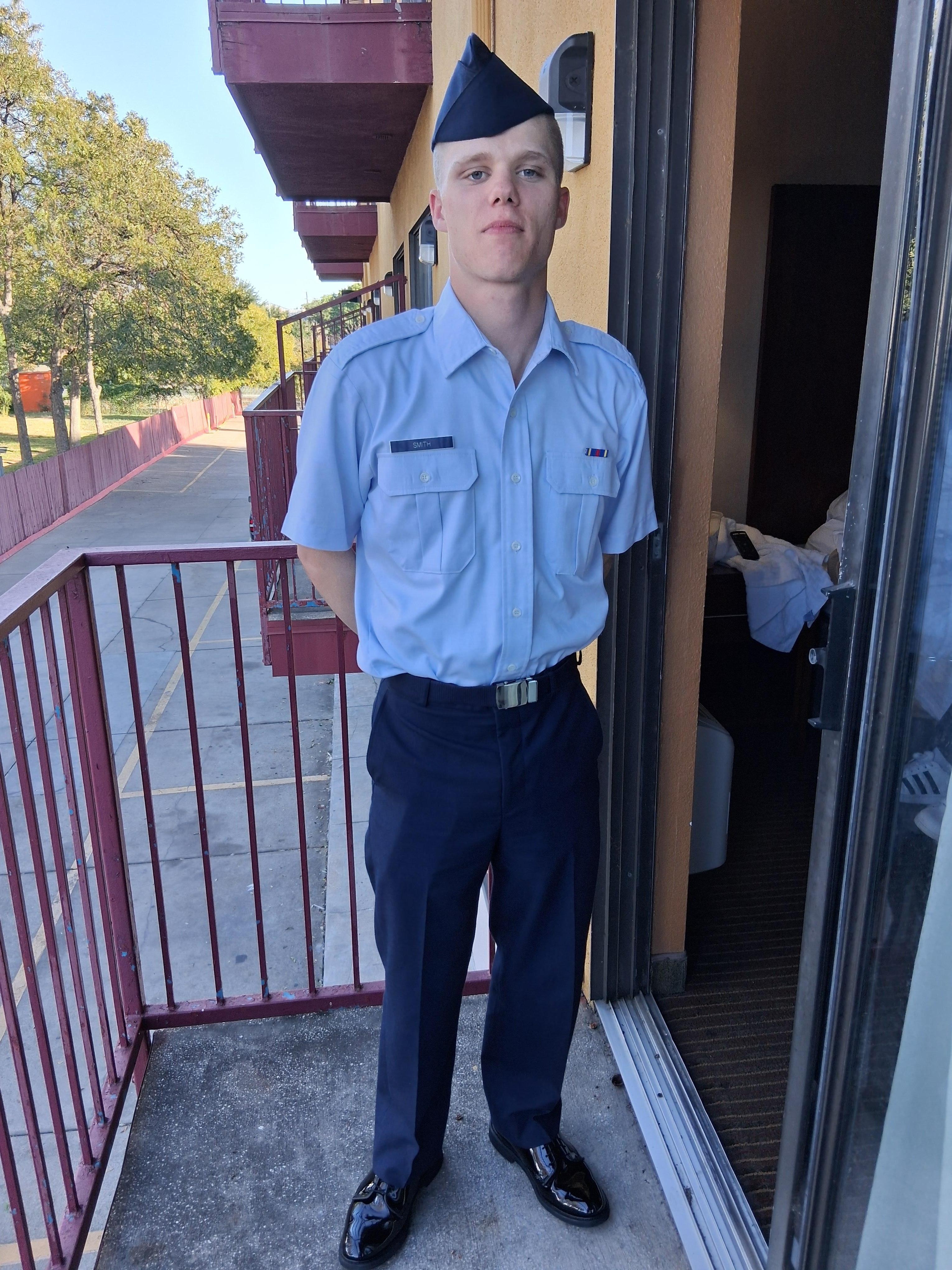 Our new Airman on the balcony.