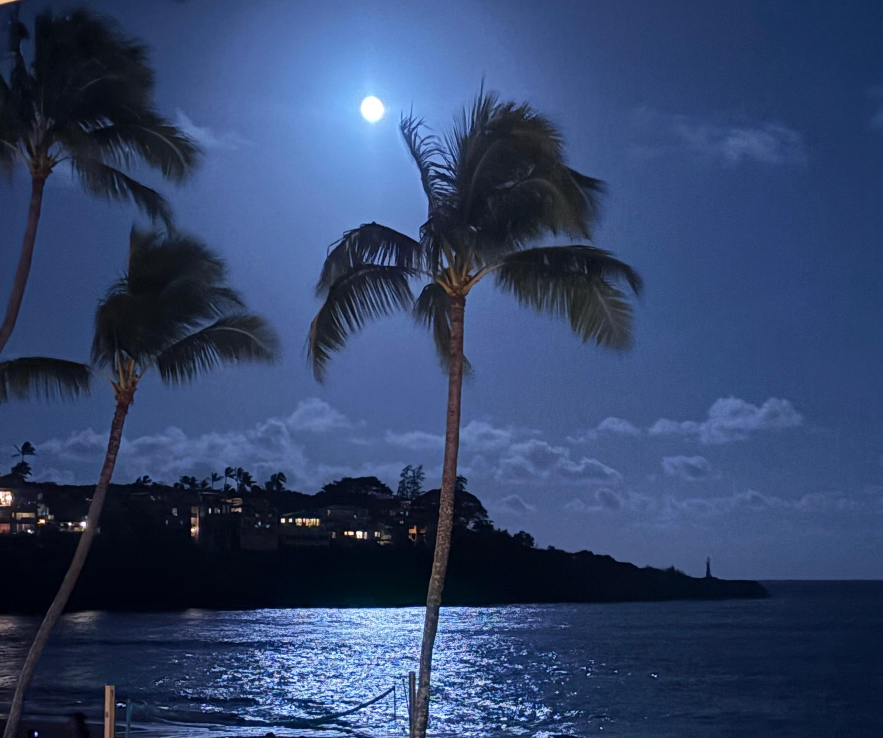 View from the restaurant area of the beach at night.