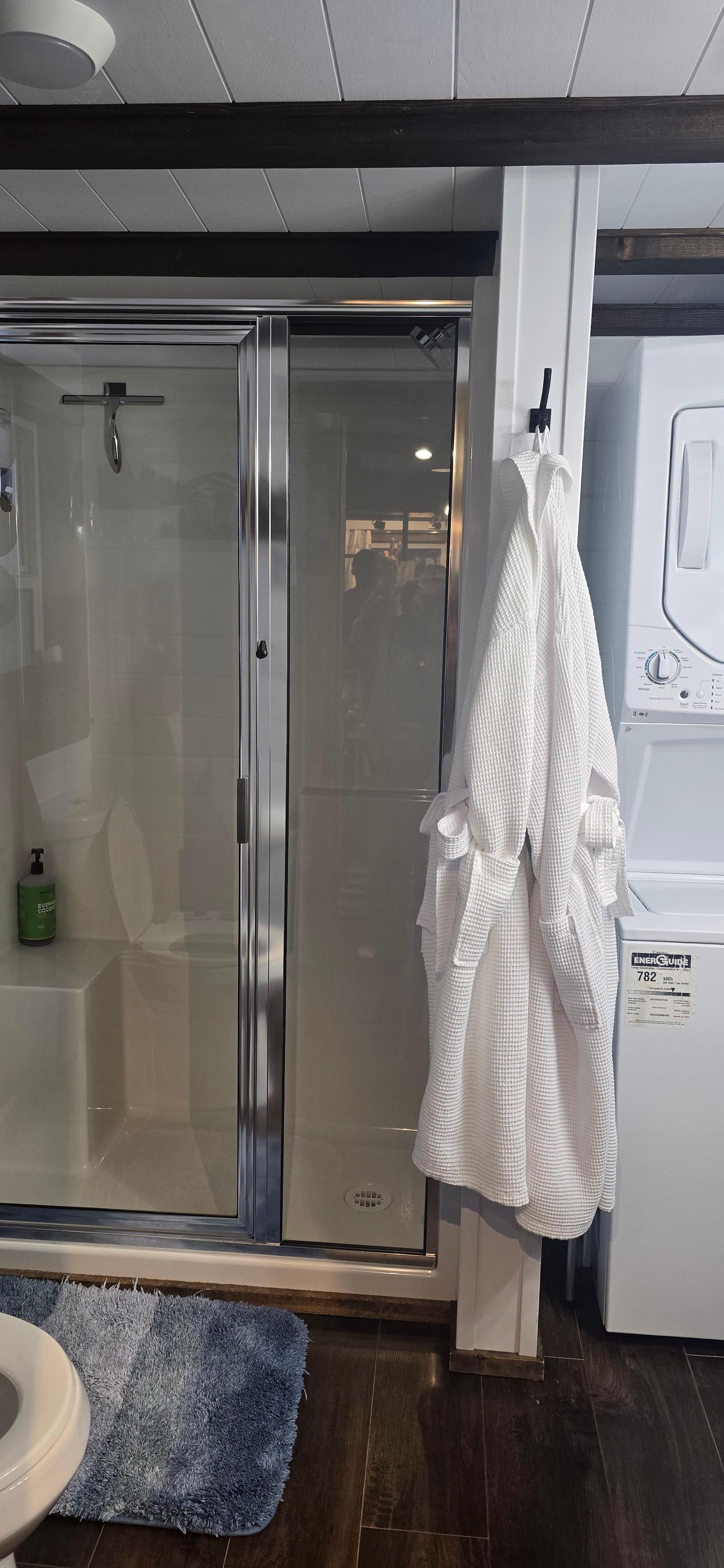 Bathroom is spacious for a tiny home