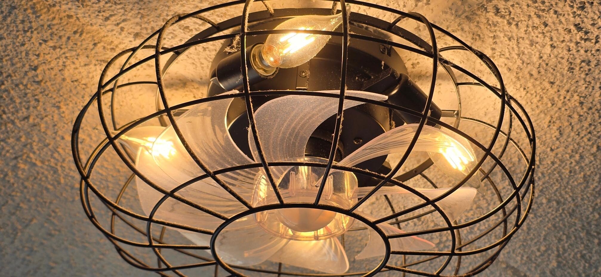 Layer of dust on bedroom ceiling fan and all over ceiling