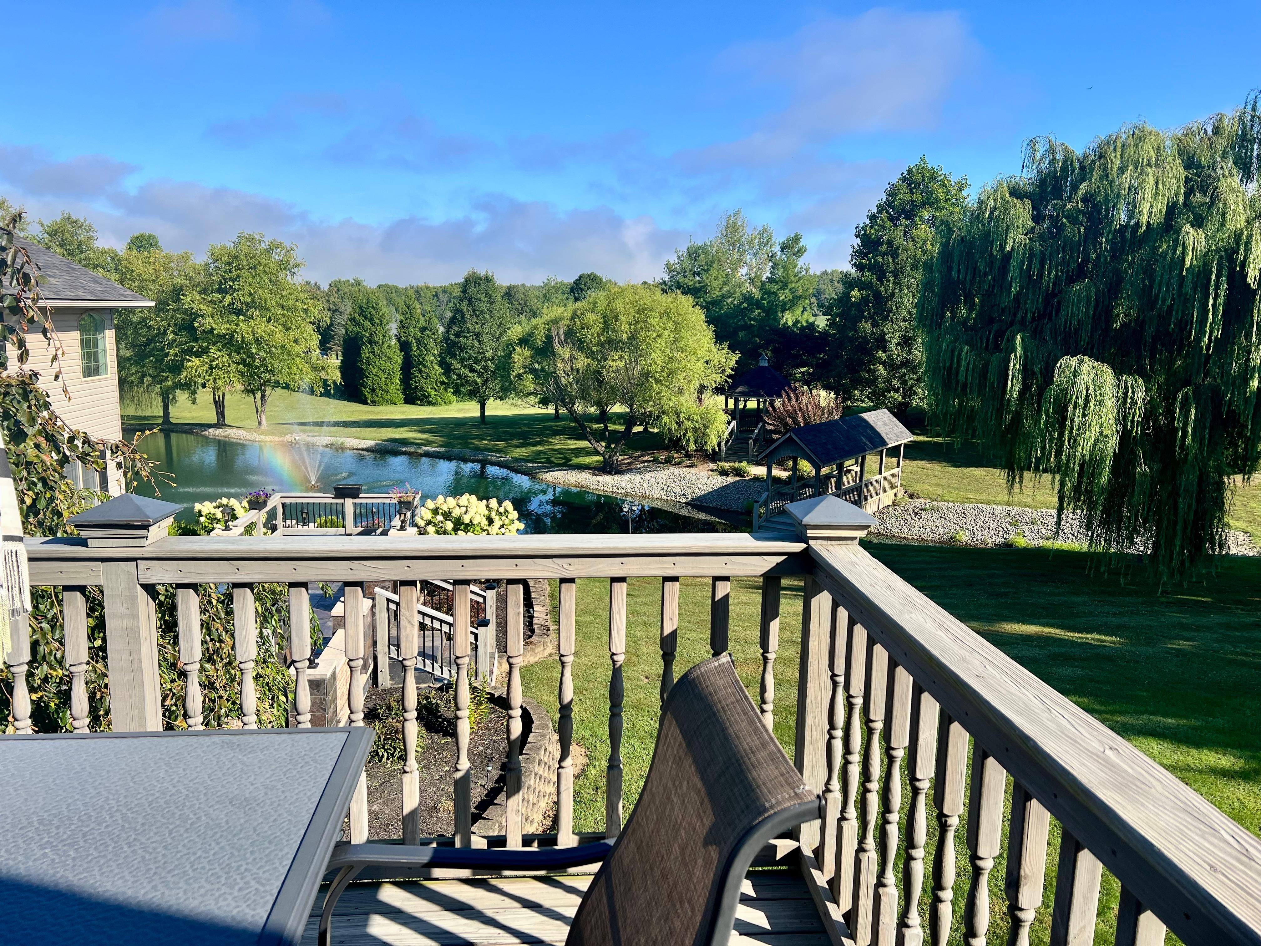 private deck overlooking the yard.