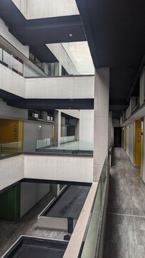 Rows of rooms in a Brutalist architecture