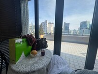 Rooftop lounge with free coffee