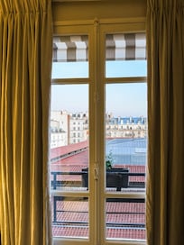 Inside room view of window. Gorgeous city view.