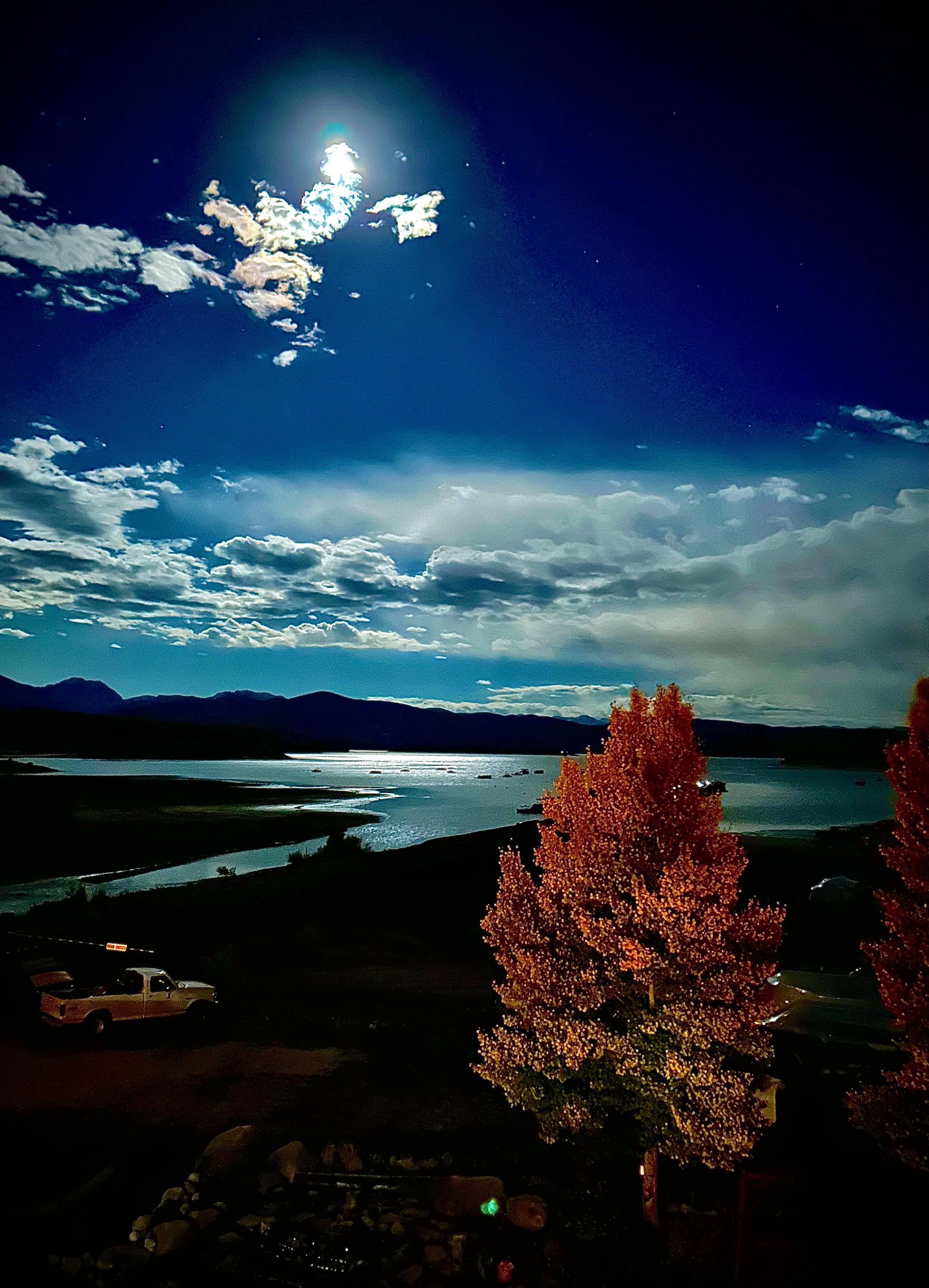 Close to a full moon view of Granby Res.