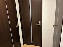 As you enter the apartment.