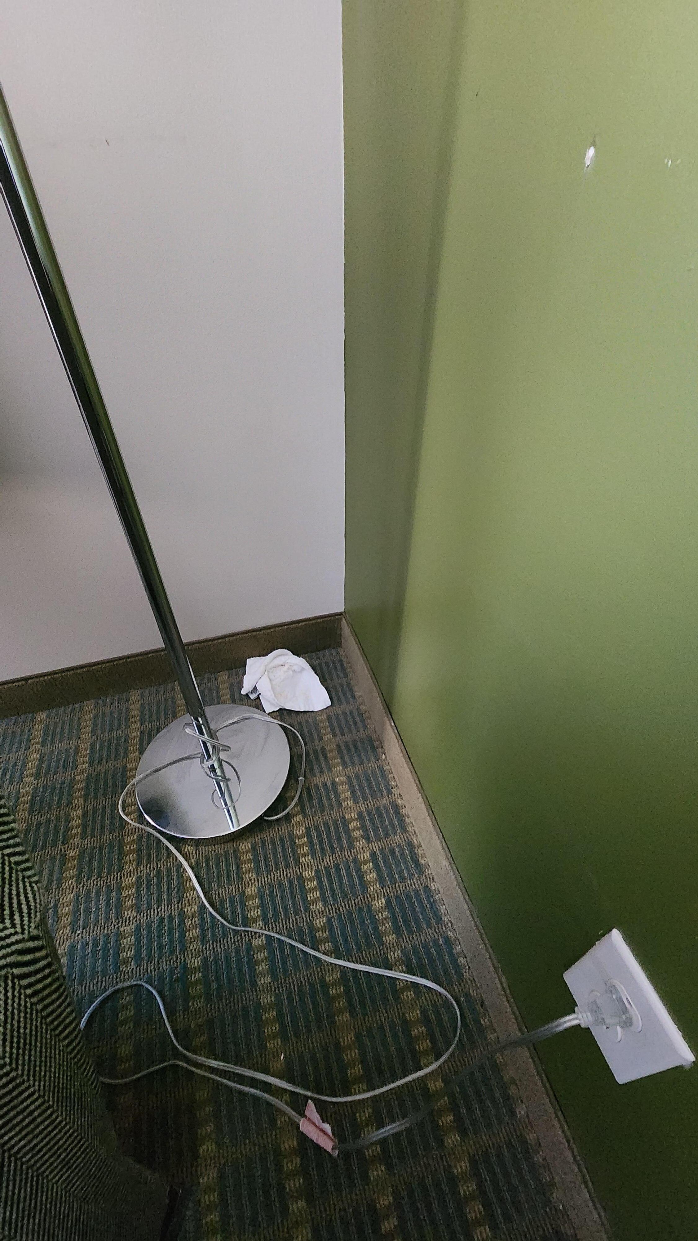 Wash clothe in corner of the room from previous user