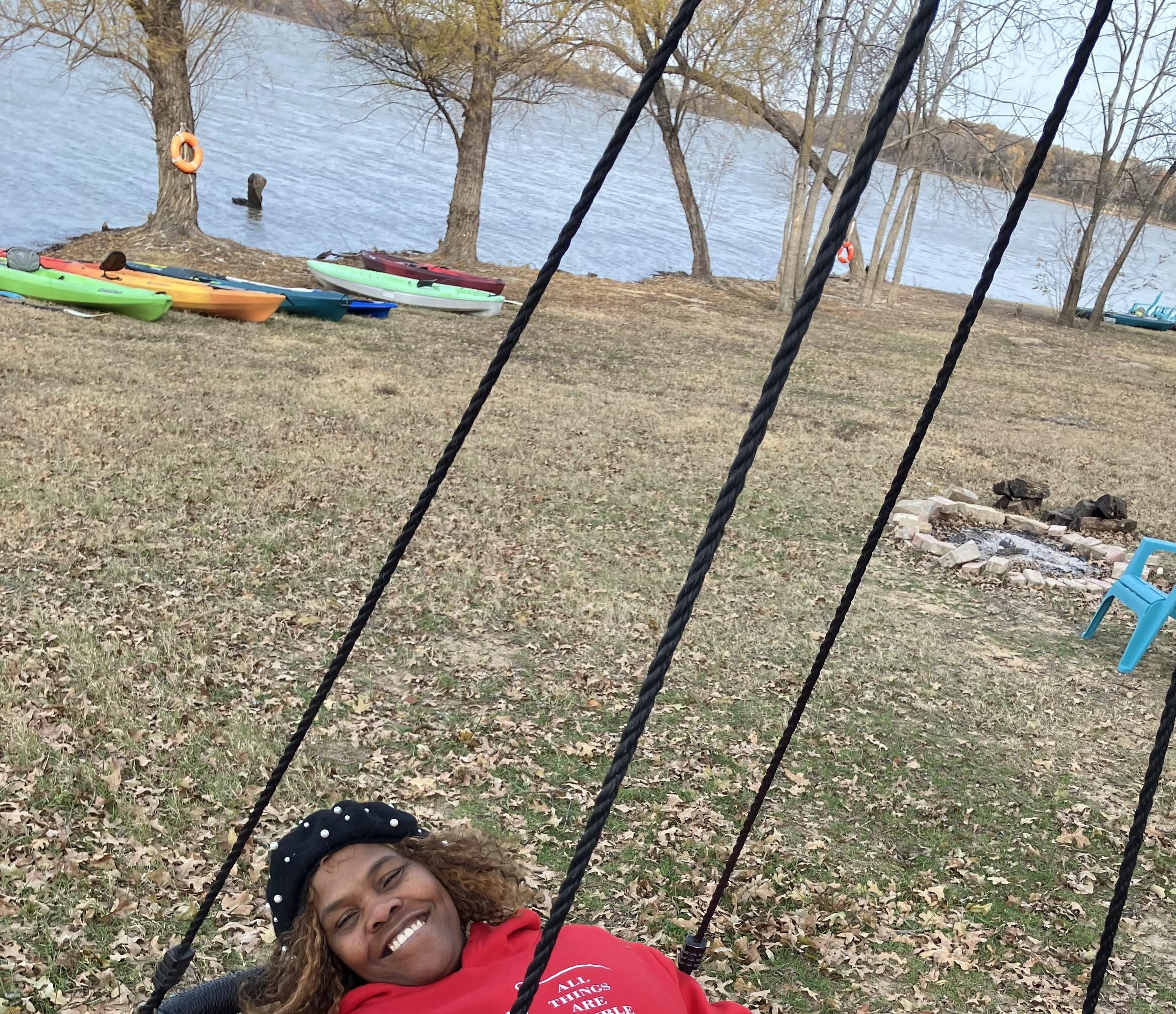 Loving the circular hammock by the boats and fire pit! Nice hiking areas, too.
