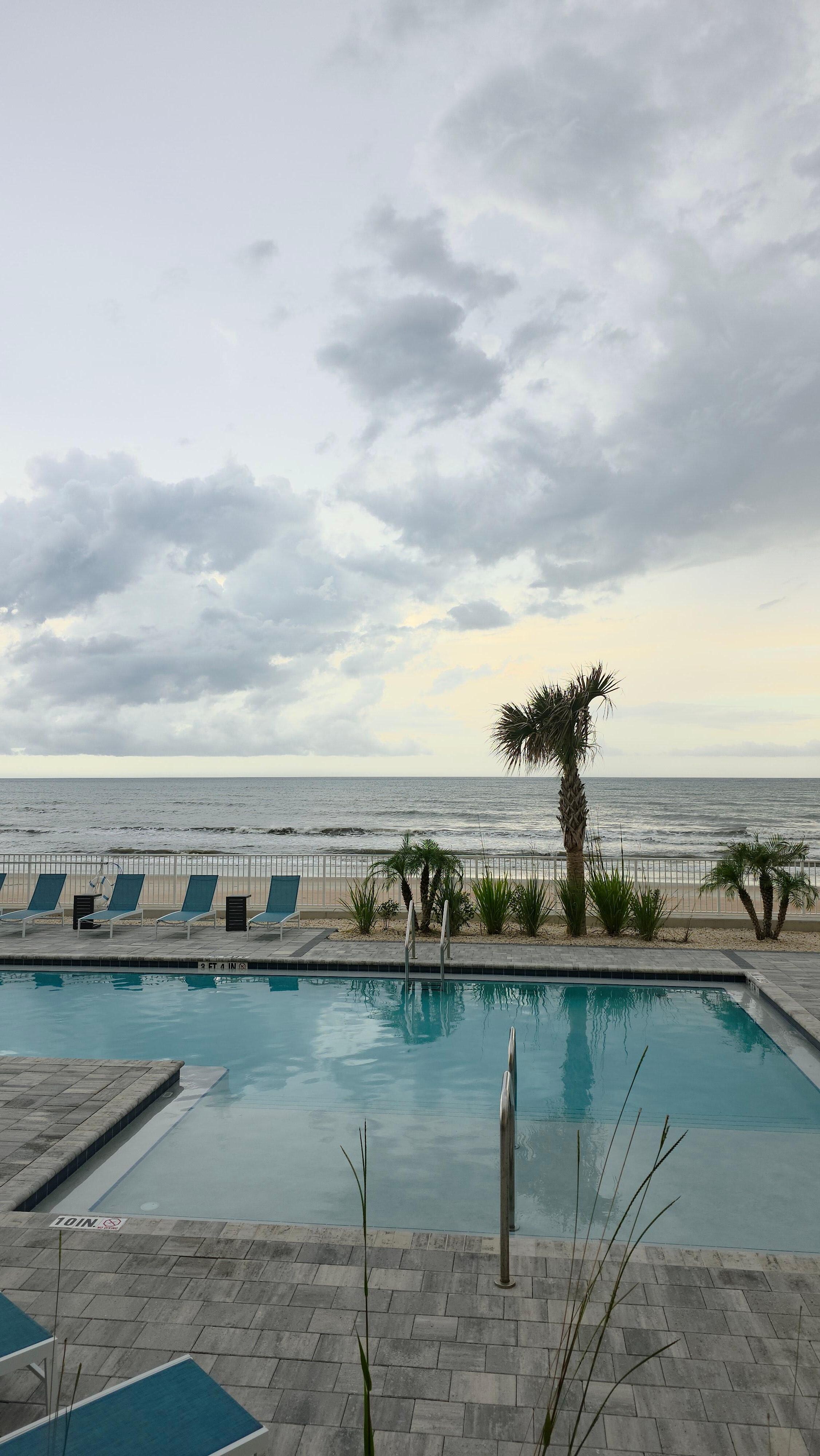 View of the beach from pool area 