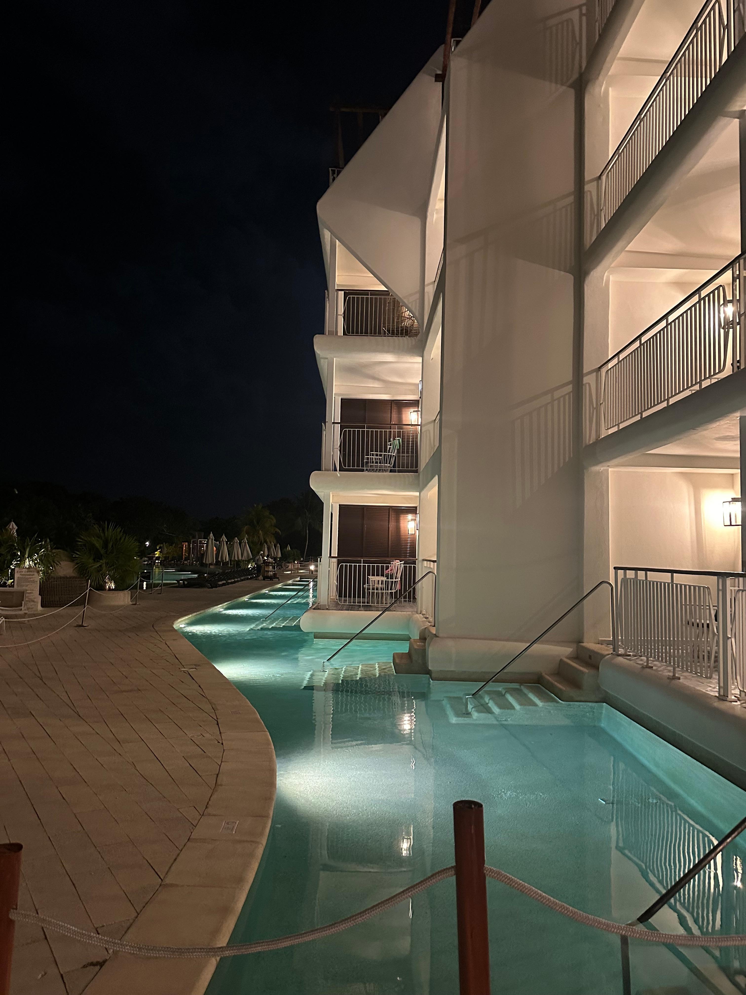 Swim-up pools at night