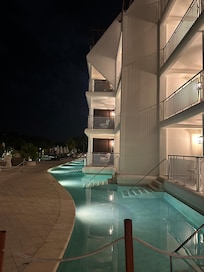 Swim-up pools at night