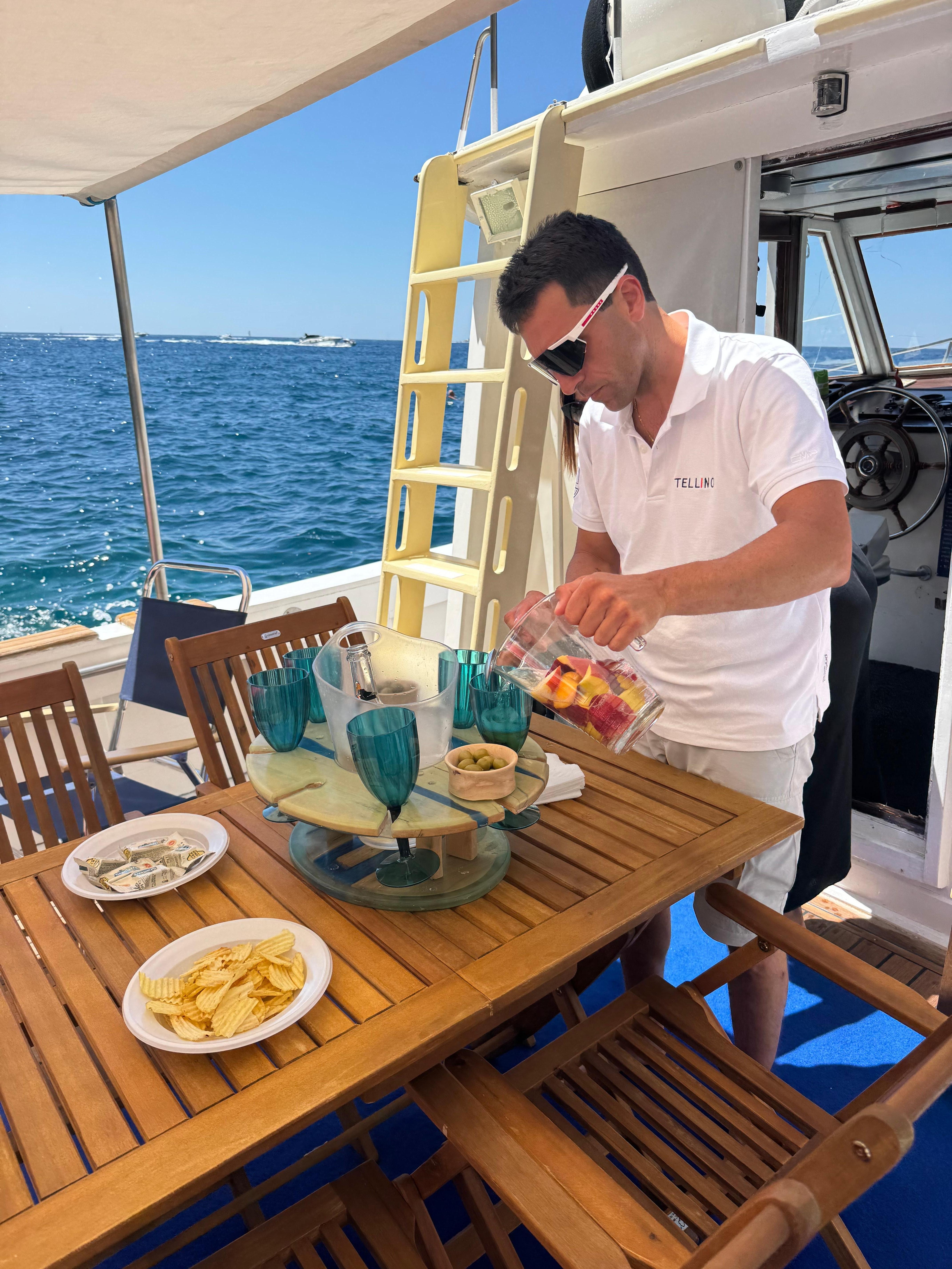 Morning coffee in shaded sitting area with ceiling fan to stay cool