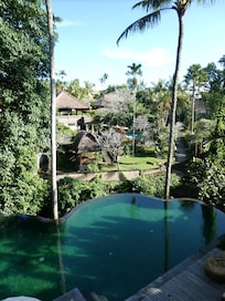 View over pool from the restaurant and breakfast area.