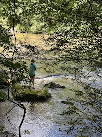 Fishing at the waterfall area
