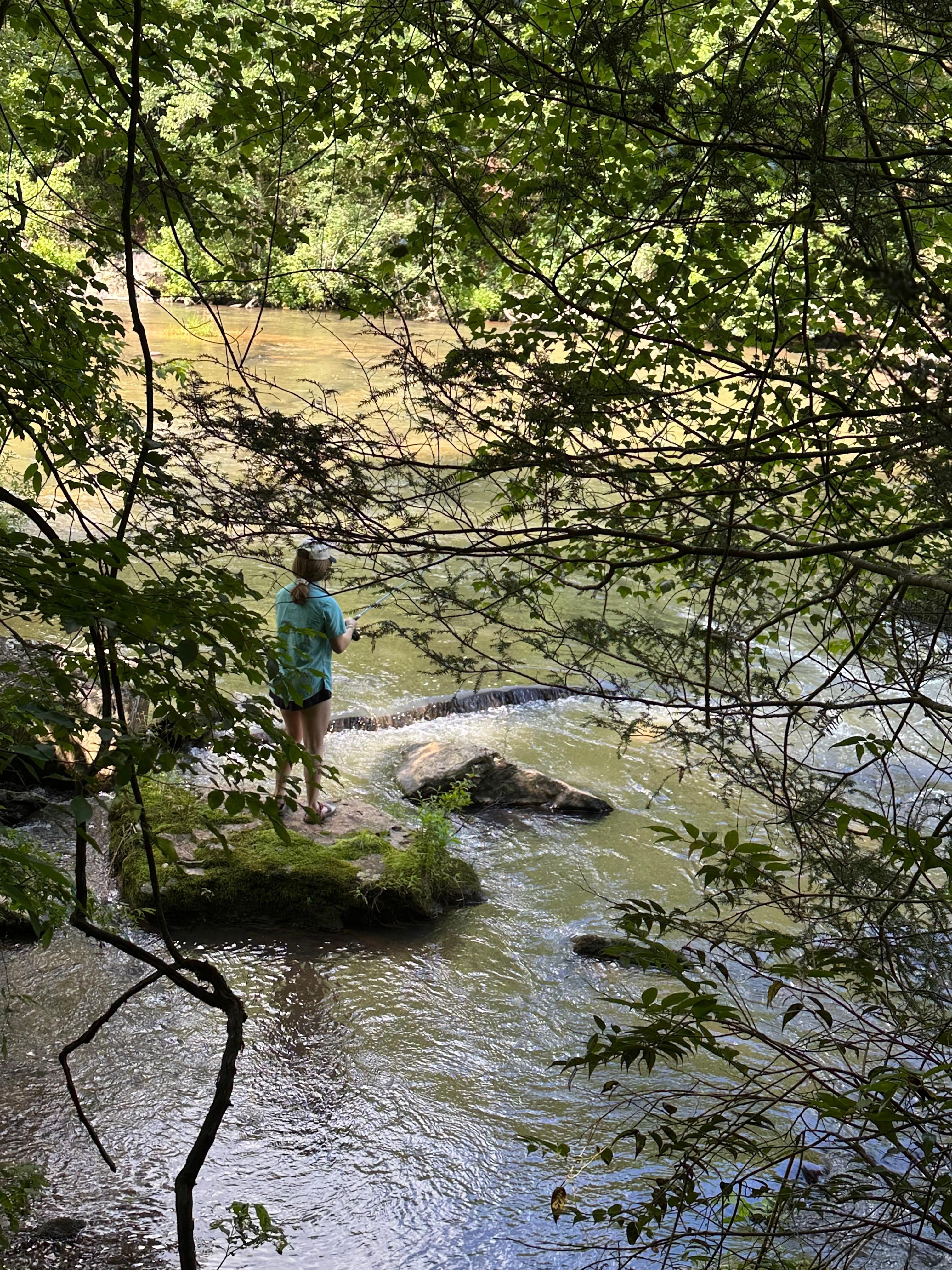 Fishing at the waterfall area