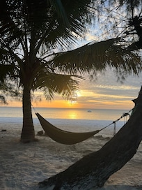 Right on the beach, facing sunset