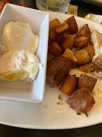 Poached eggs were microwaved, hard and watery