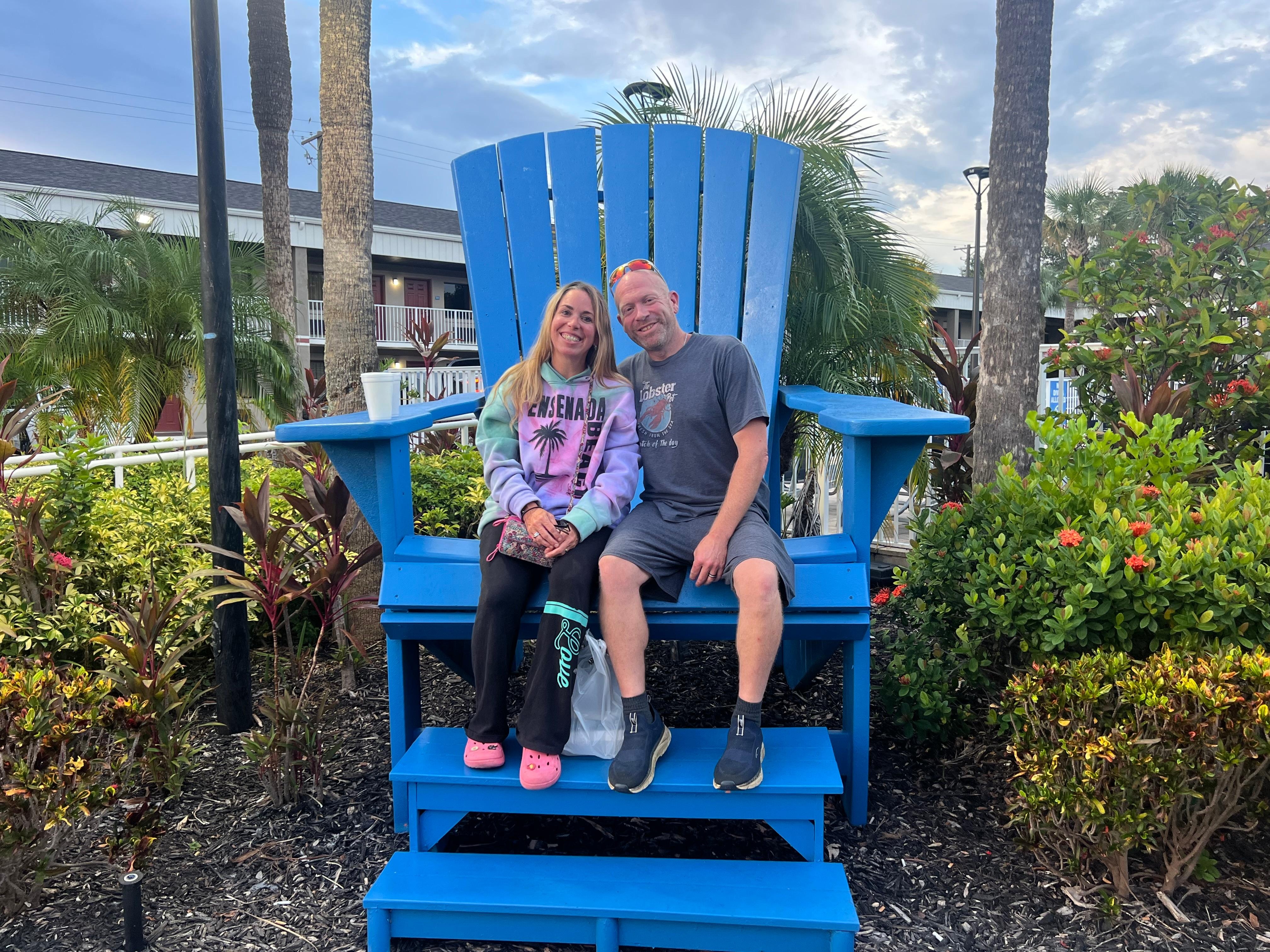 Next to the beautiful pool was a huge chair to take pictures on. 