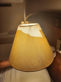 Bedside reading lampshades on both ends of the beds