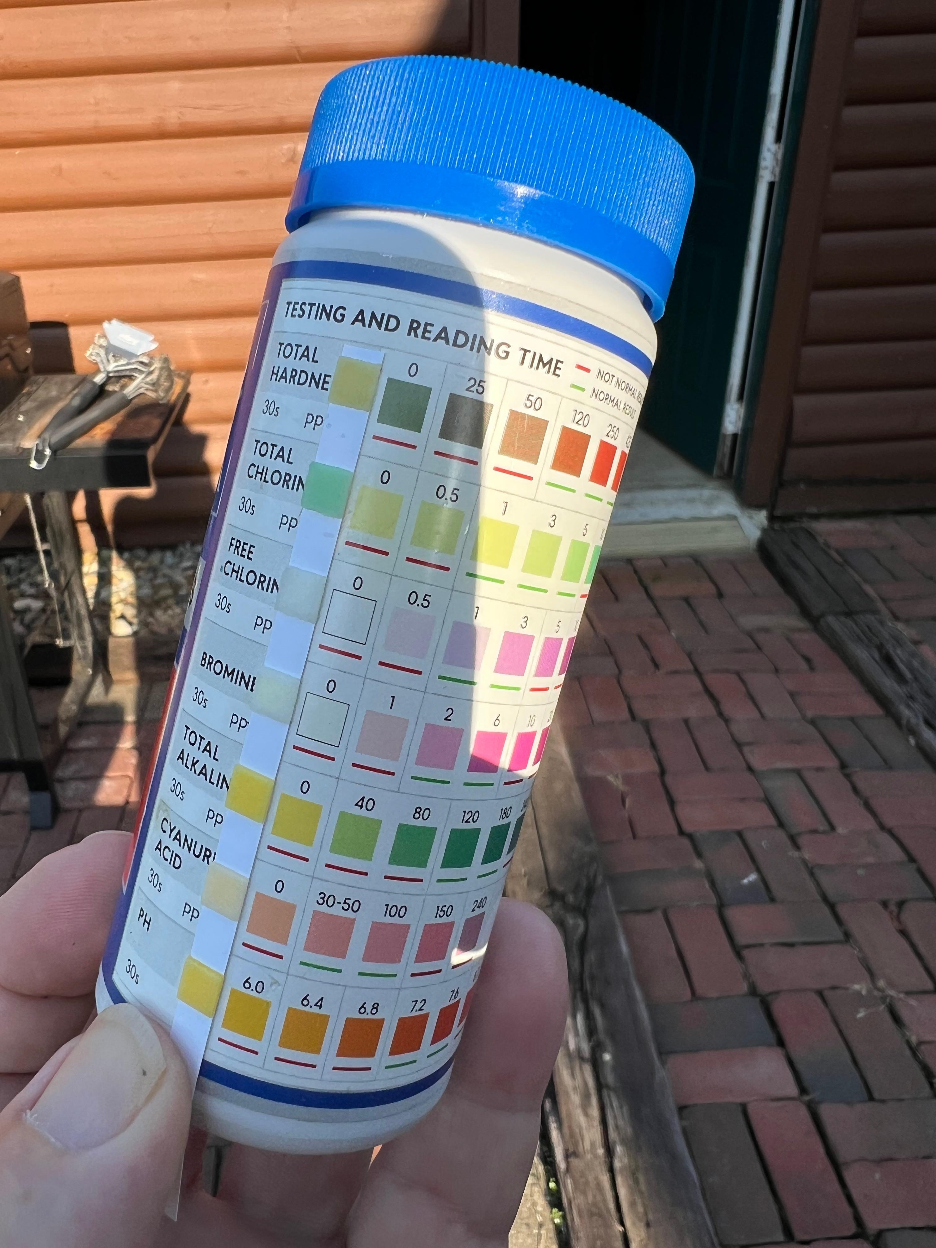 PH of 6, Free Chlorine 0, Bromine 0, Total Alkalinity 0