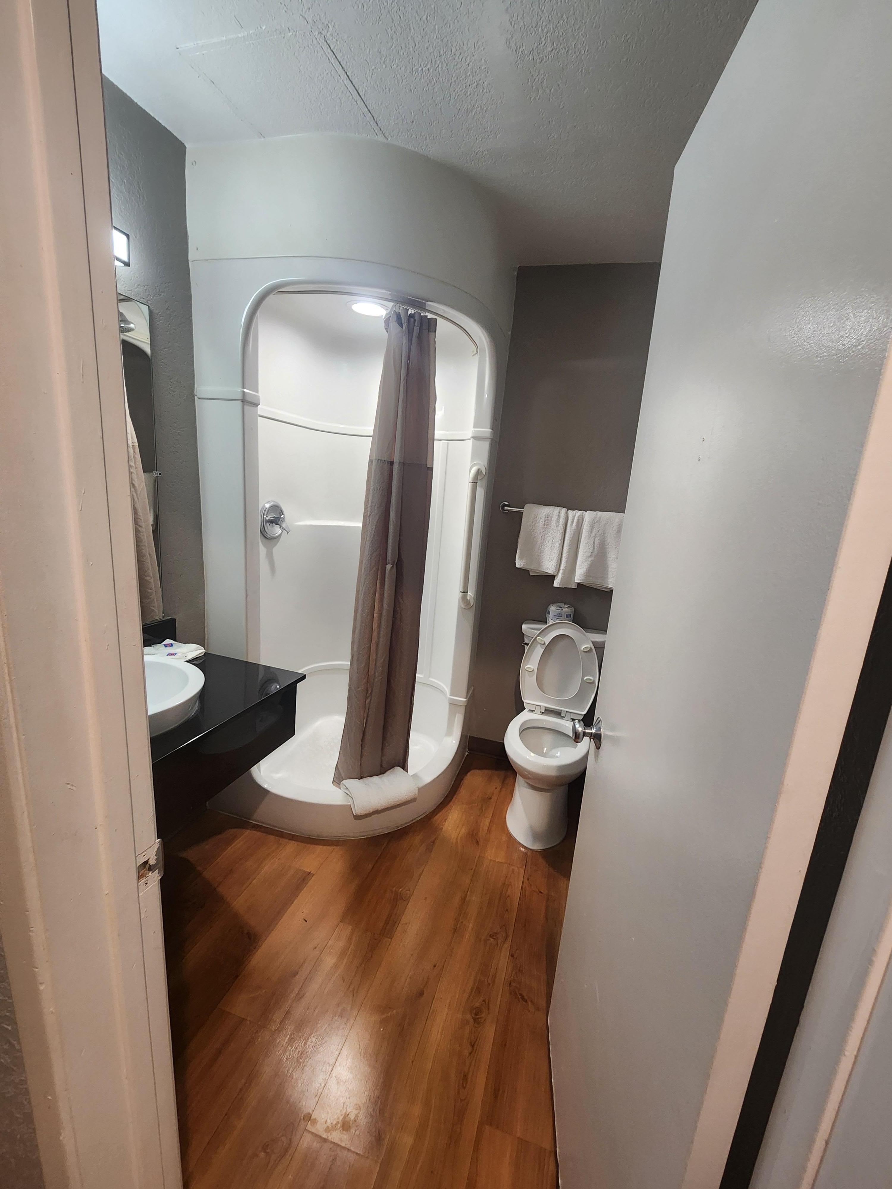 The tiny shower even for a petite person like me it's hard to shower comfortably or effectively