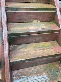 Deck stairs lead to a fall