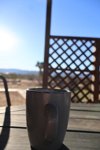 Enjoying the morning sun with a cup of tea on the side porch!
