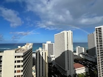 Rainbow from our balcony morning if checkout. 🙂