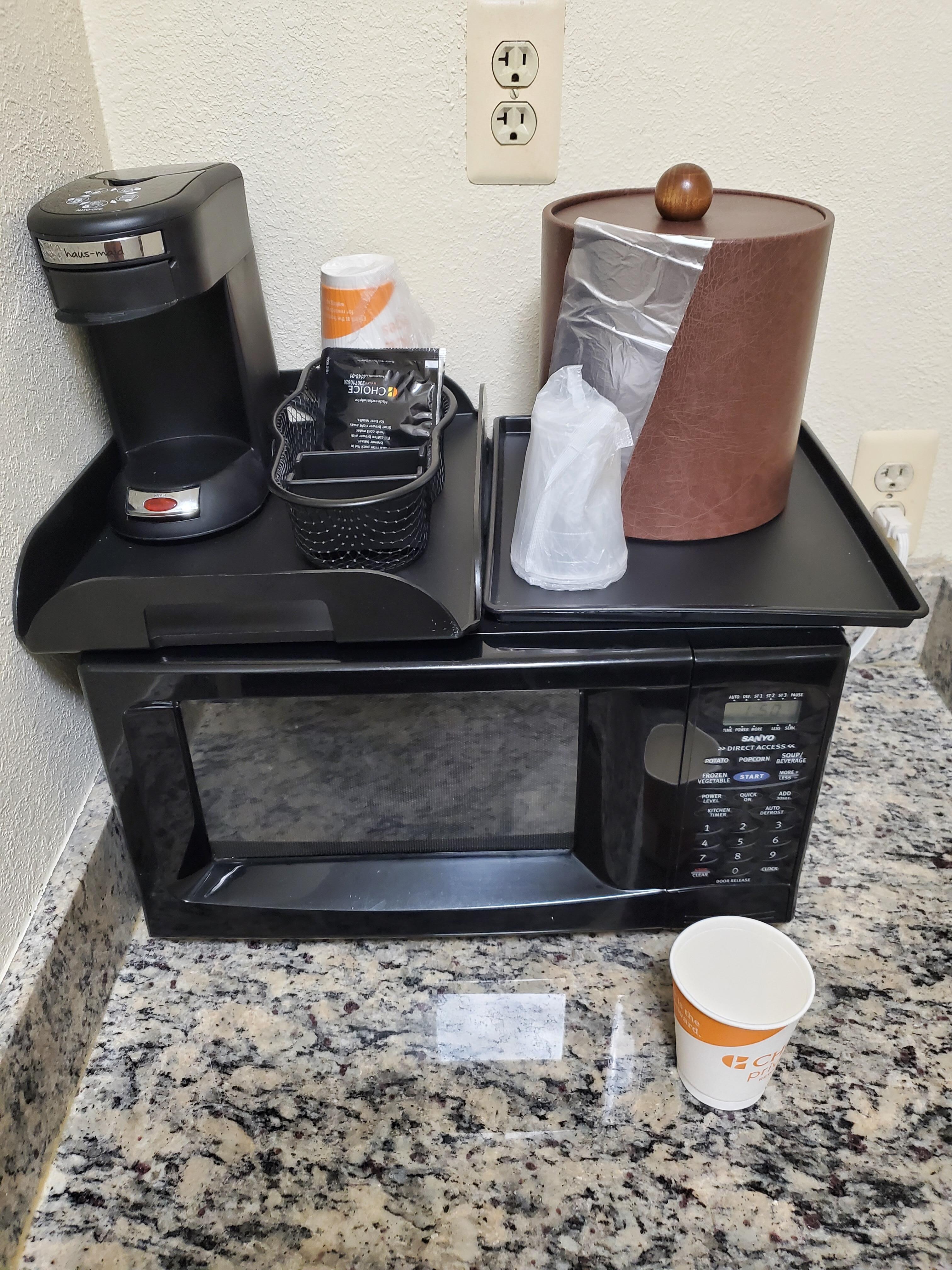 No coffee or sweetness no tea maybe who ever clean the room forget to put them