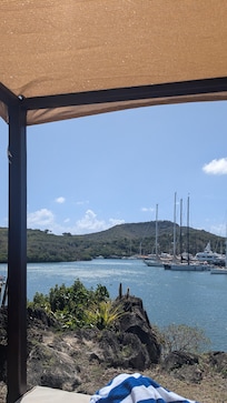 View from sunbed by pool