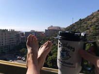 View from room: I had to sit on the table to put my feet up as windows are waist high.