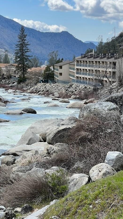 The cool river behind the property