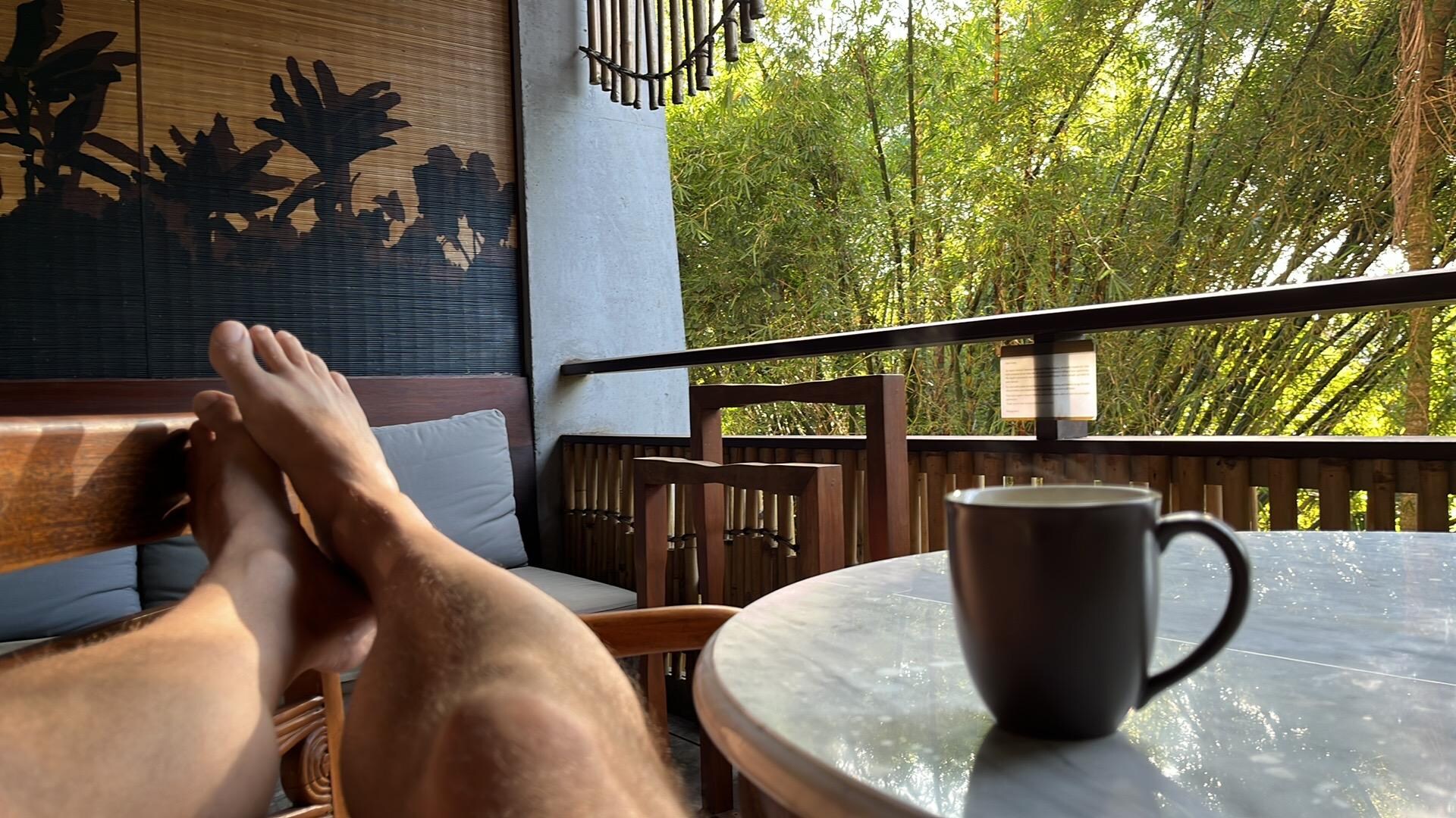 Morning coffee on our balcony.