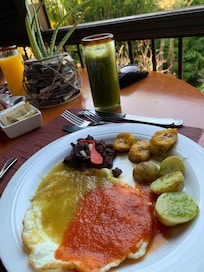 Having breakfast