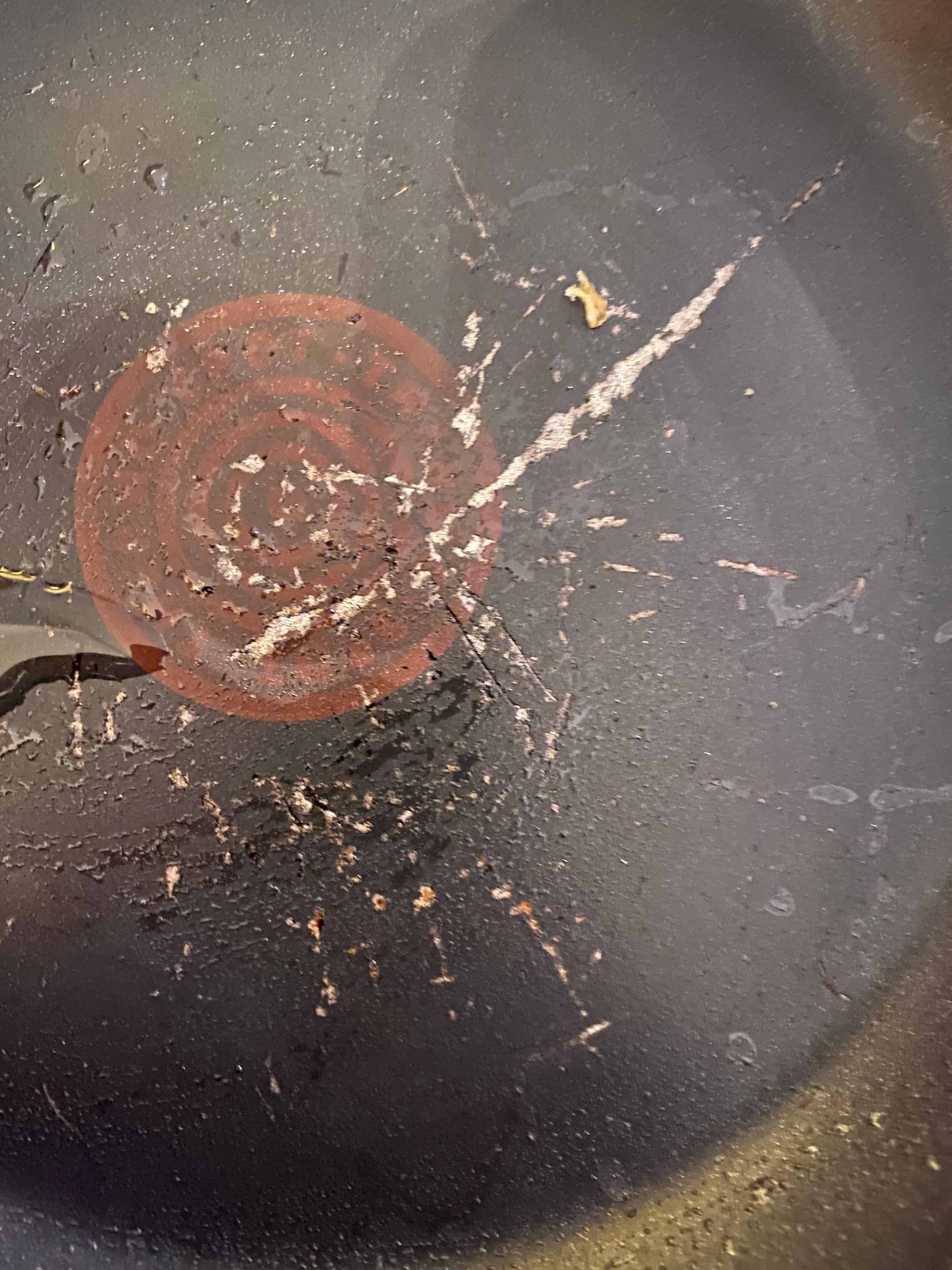 Dirty frying pan that we had to wash before use 