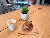 Free breakfast. Delicious coffee and croissant