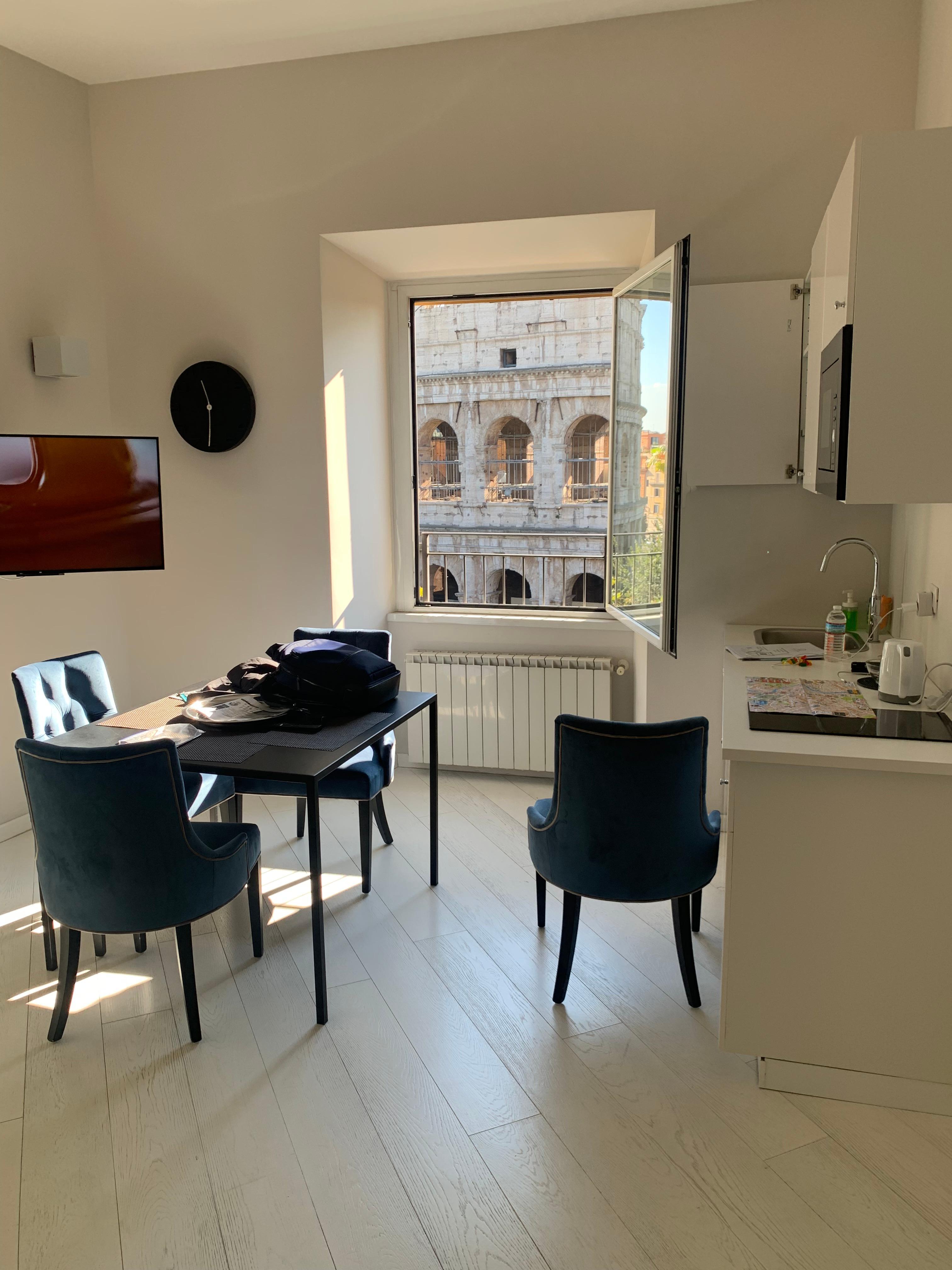 Kitchen/dining room with daybed has a historical view