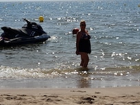 Posing by the rescue jet ski