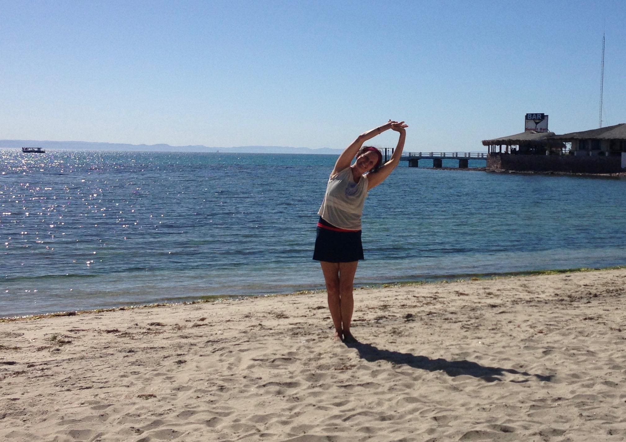 morning stretch on beach