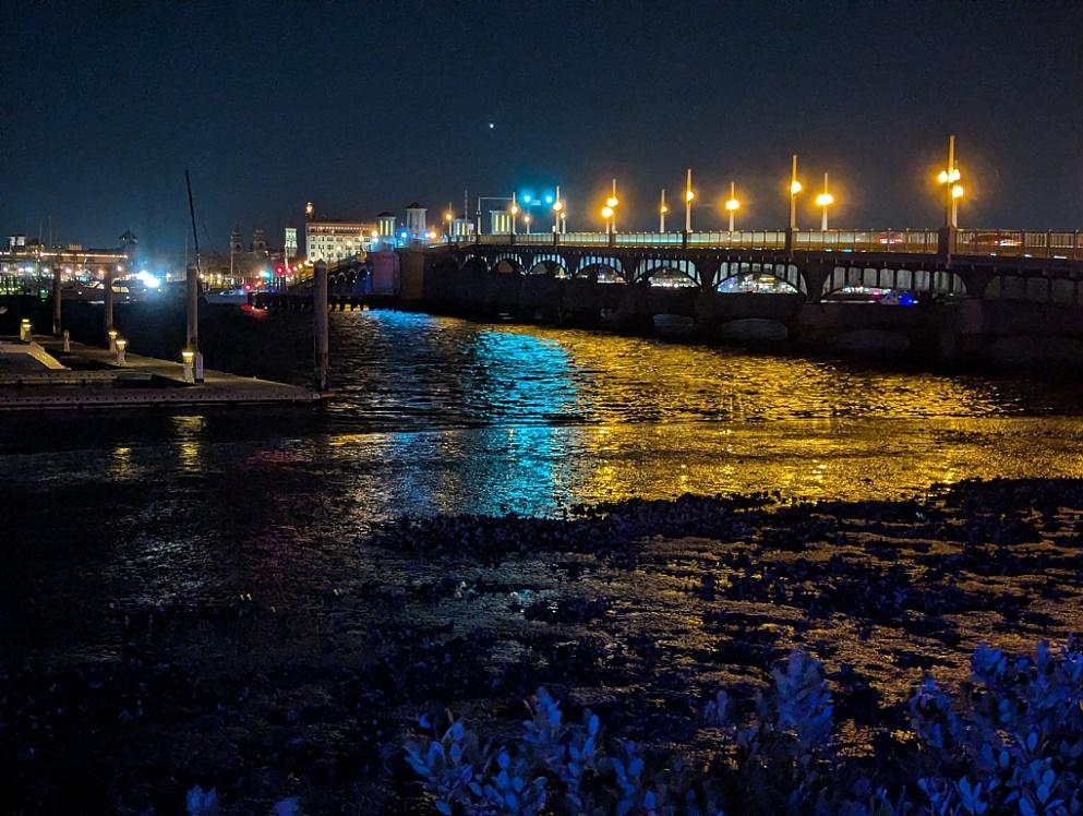 Overlooking the harbor and bridge.