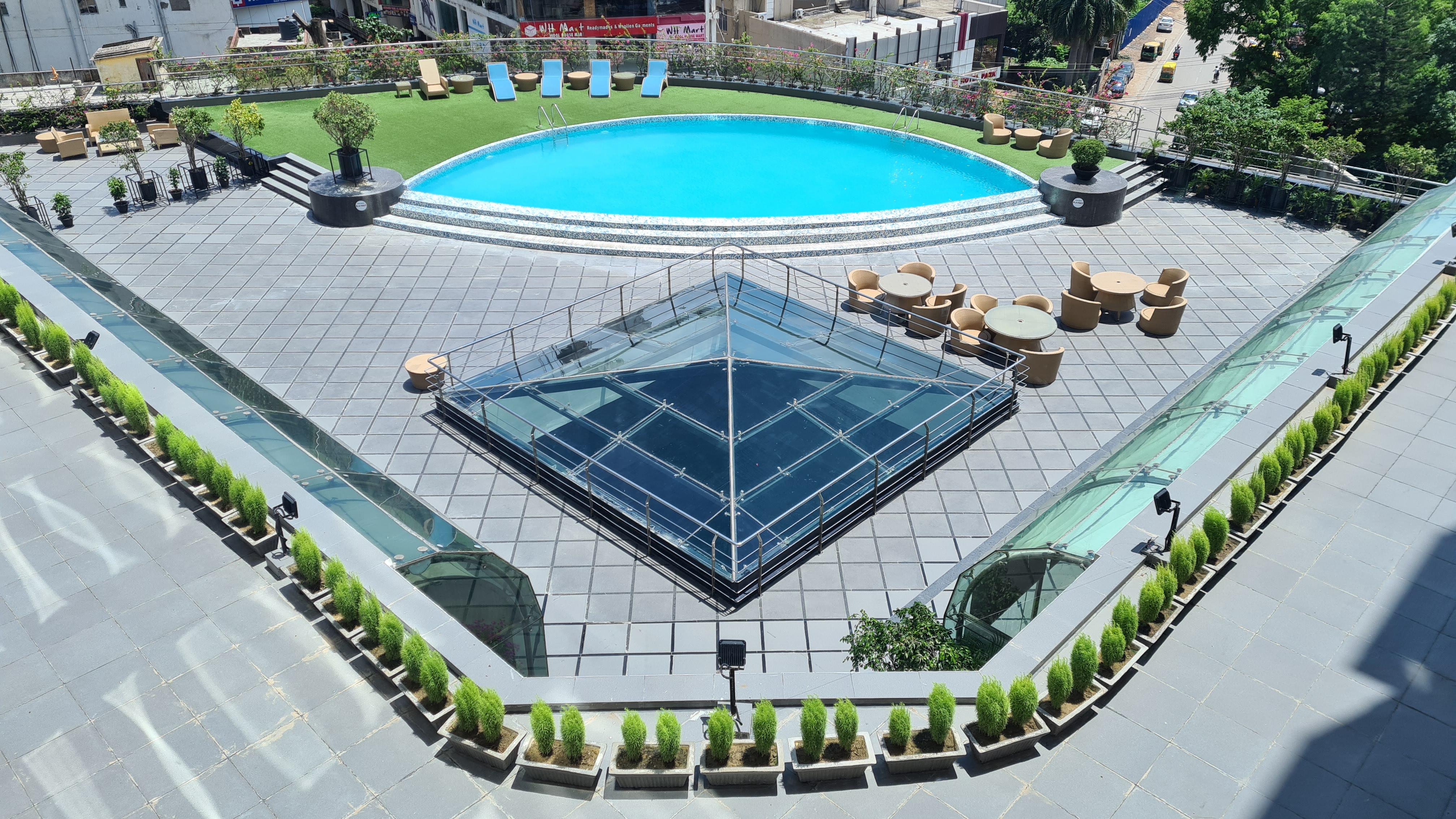 Pool view from the third floor lobby.